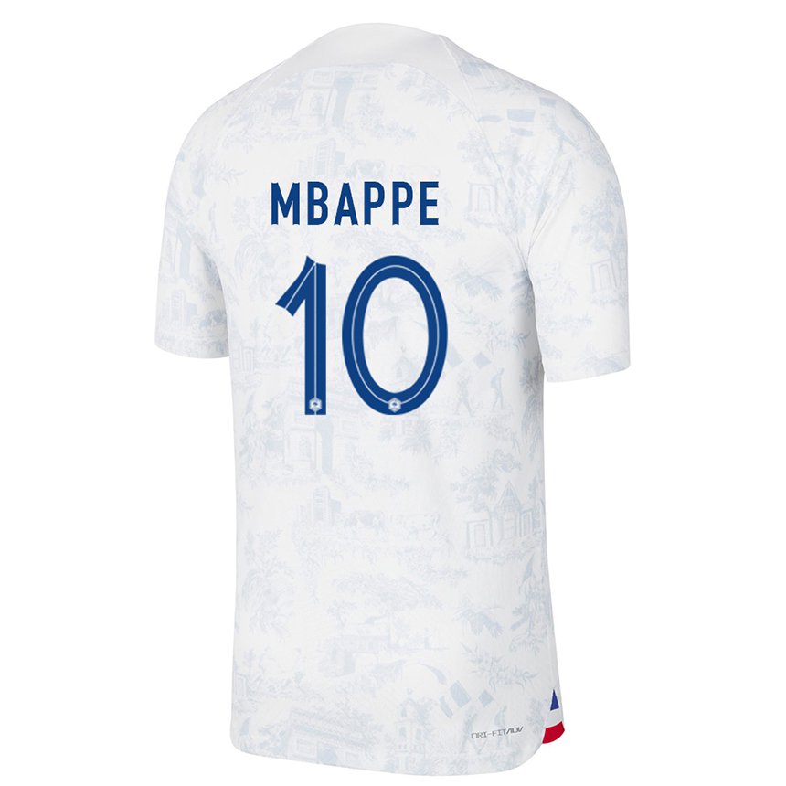 Enfant Maillot France Kylian Mbappe #10 Blanc Bleu Tenues Extérieur 22-24  T-shirt