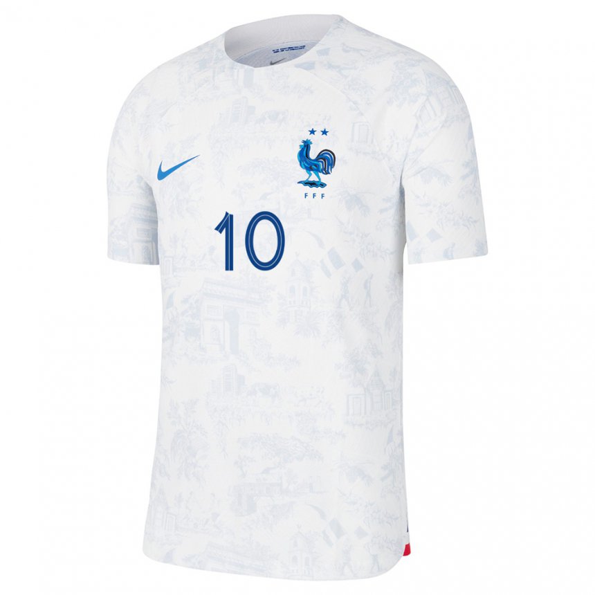 Enfant Maillot France Kylian Mbappe #10 Blanc Bleu Tenues Extérieur 22-24 T- Shirt