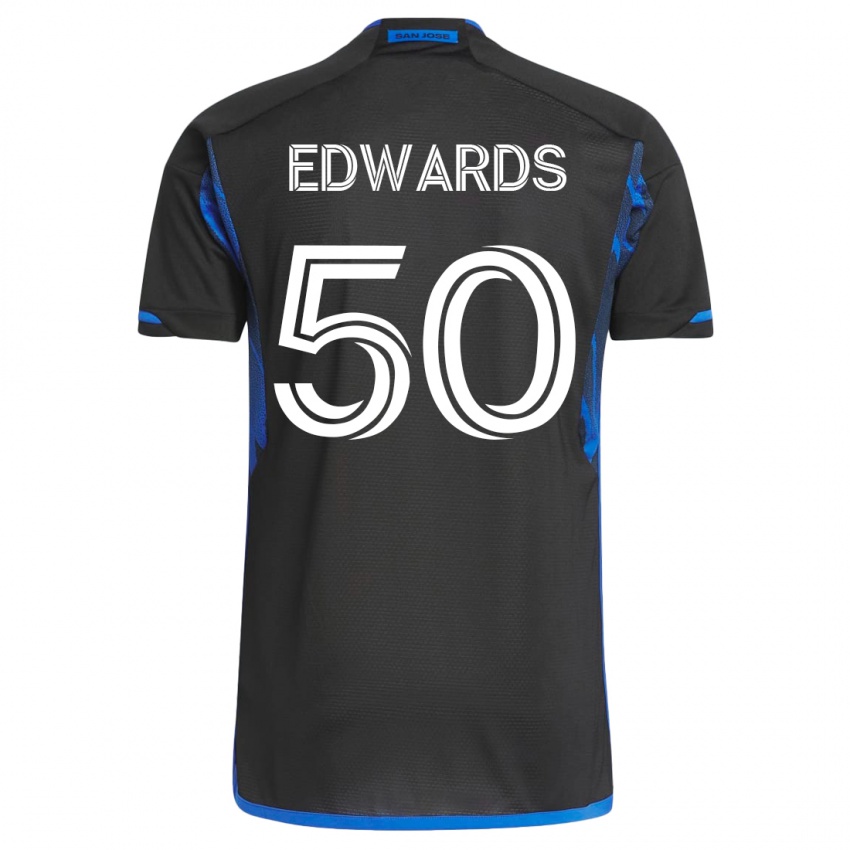 Femme Maillot Aaron Edwards #50 Bleu Noir Tenues Domicile 2023/24 T-Shirt